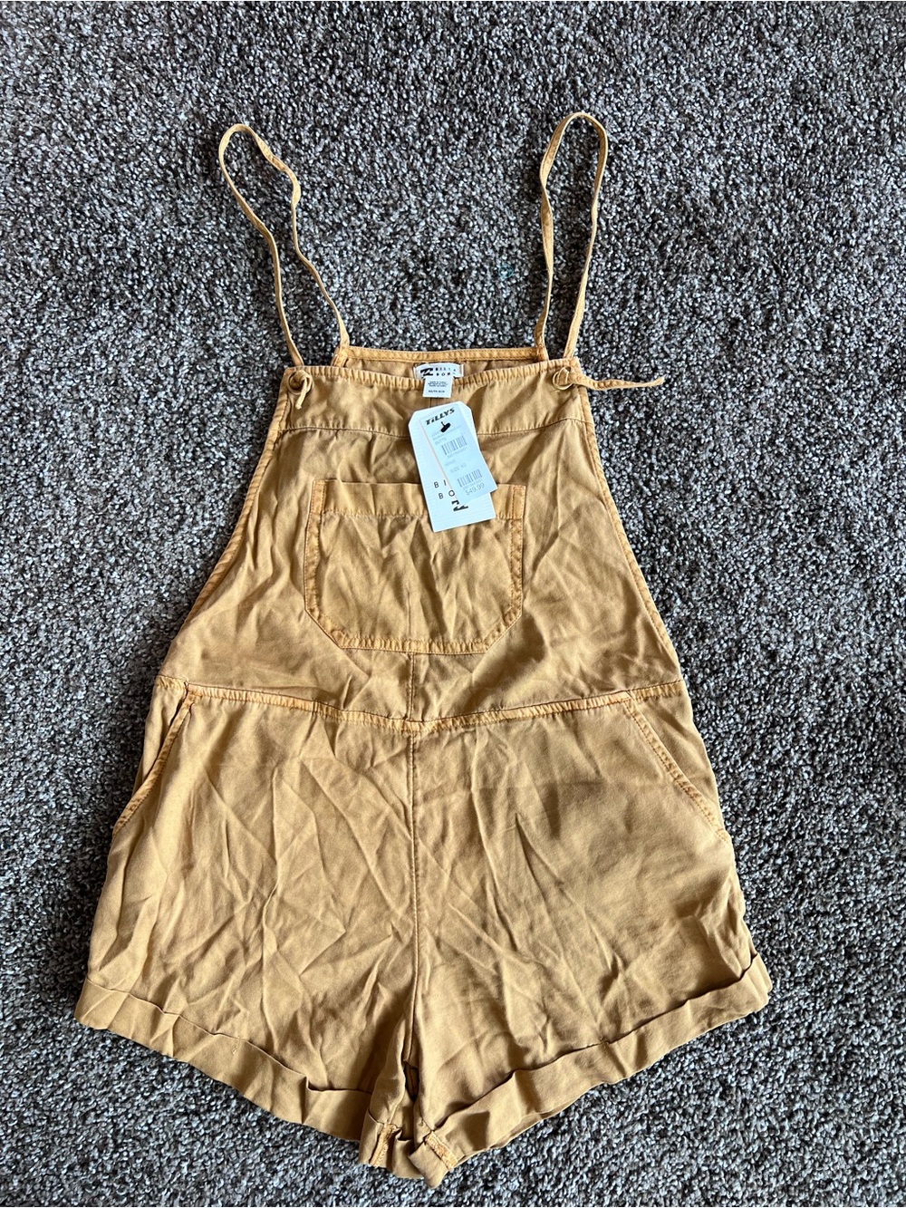 Billabong Mustard Short Linen-Blend Overalls
